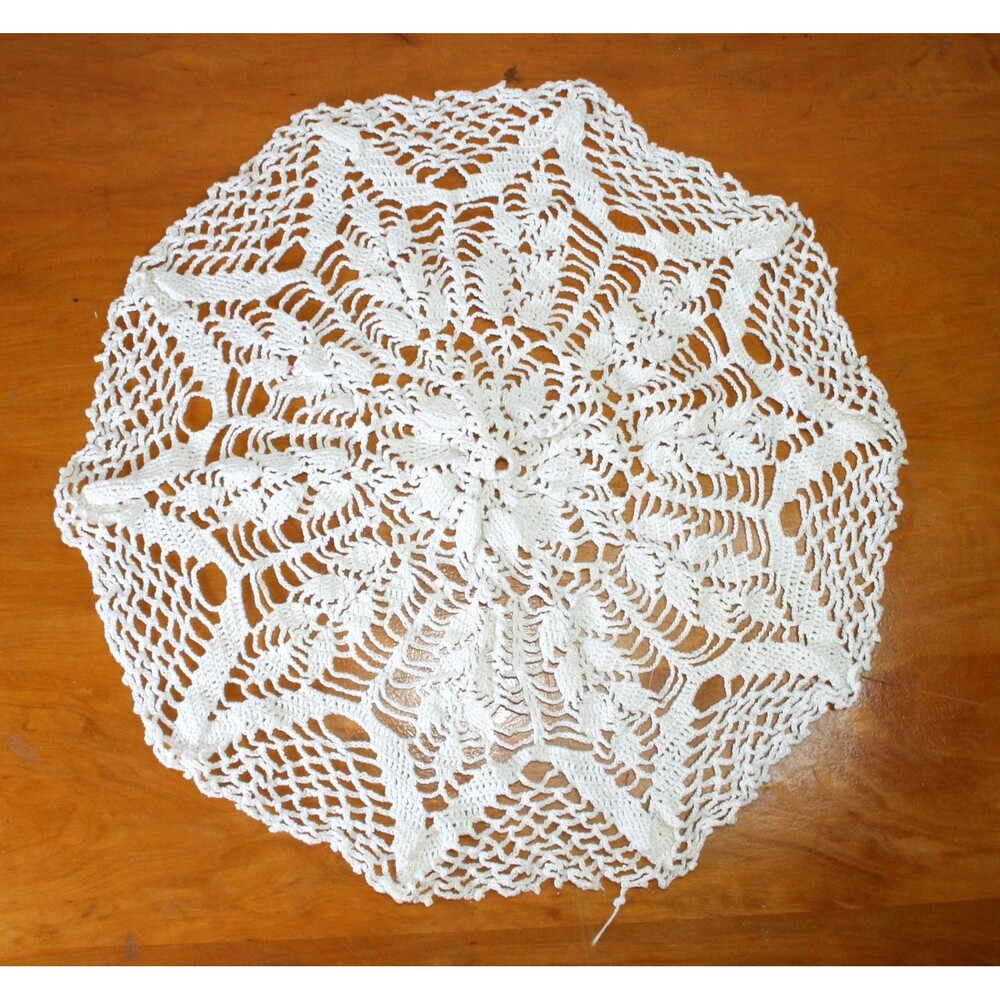 Vintage 17" Handmade Crochet Centerpiece Doily White Lace Like